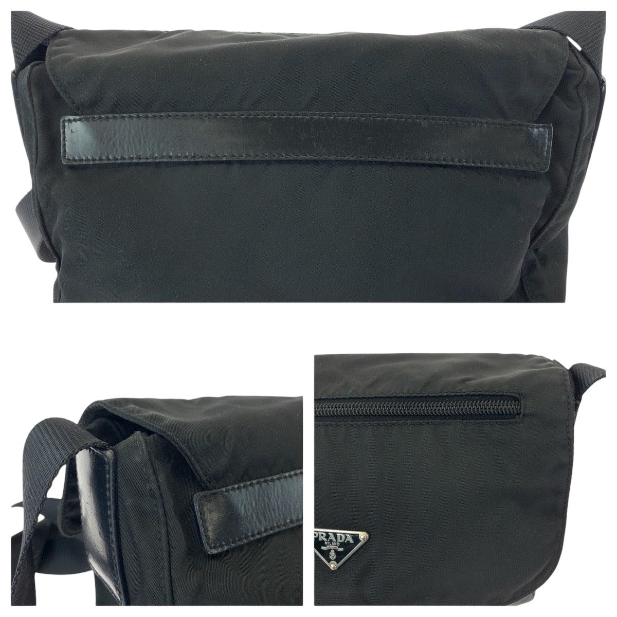 PRADA Shoulder Bag Nylon Black SilverMetal Test Triangle With logo