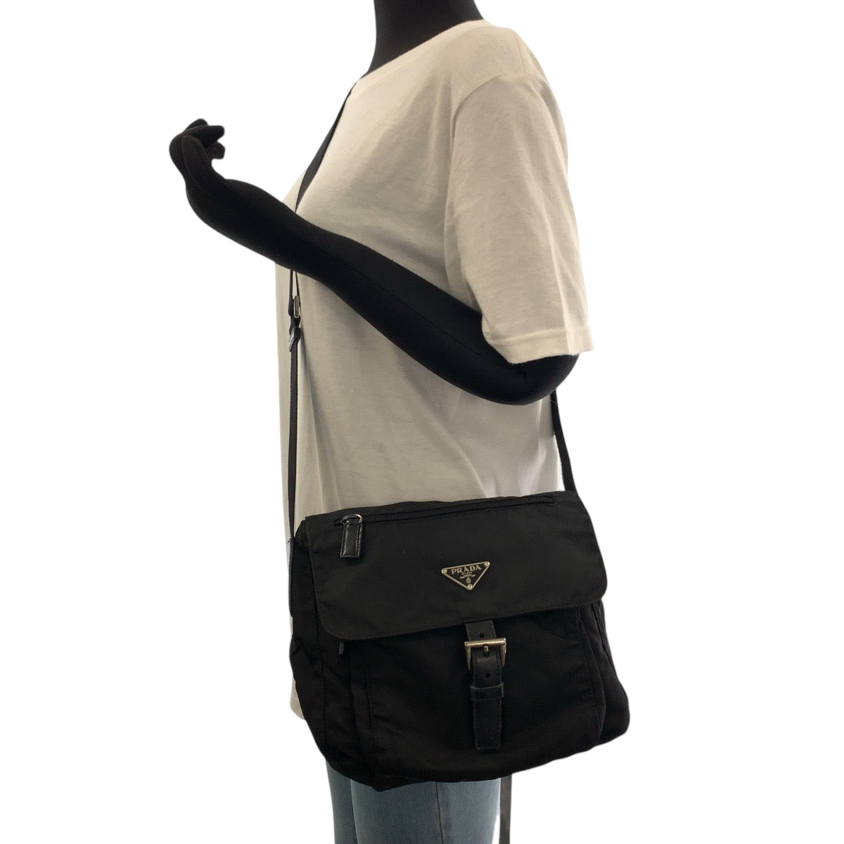 PRADA Shoulder Bag Nylon Black SilverMetal Test Triangle With logo