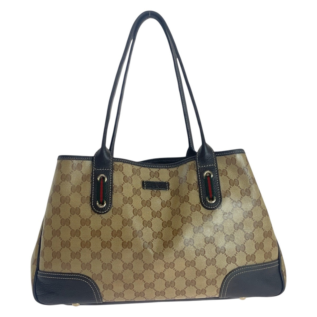 GUCCI Tote Bag 293592 PVC Beige Brown Gold Metal Sherry line GG crystal