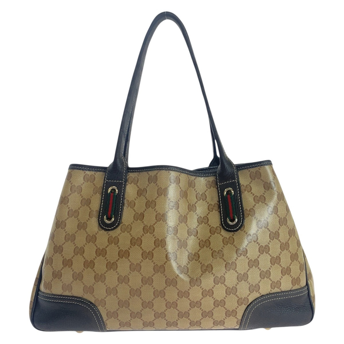 GUCCI Tote Bag 293592 PVC Beige Brown Gold Metal Sherry line GG crystal
