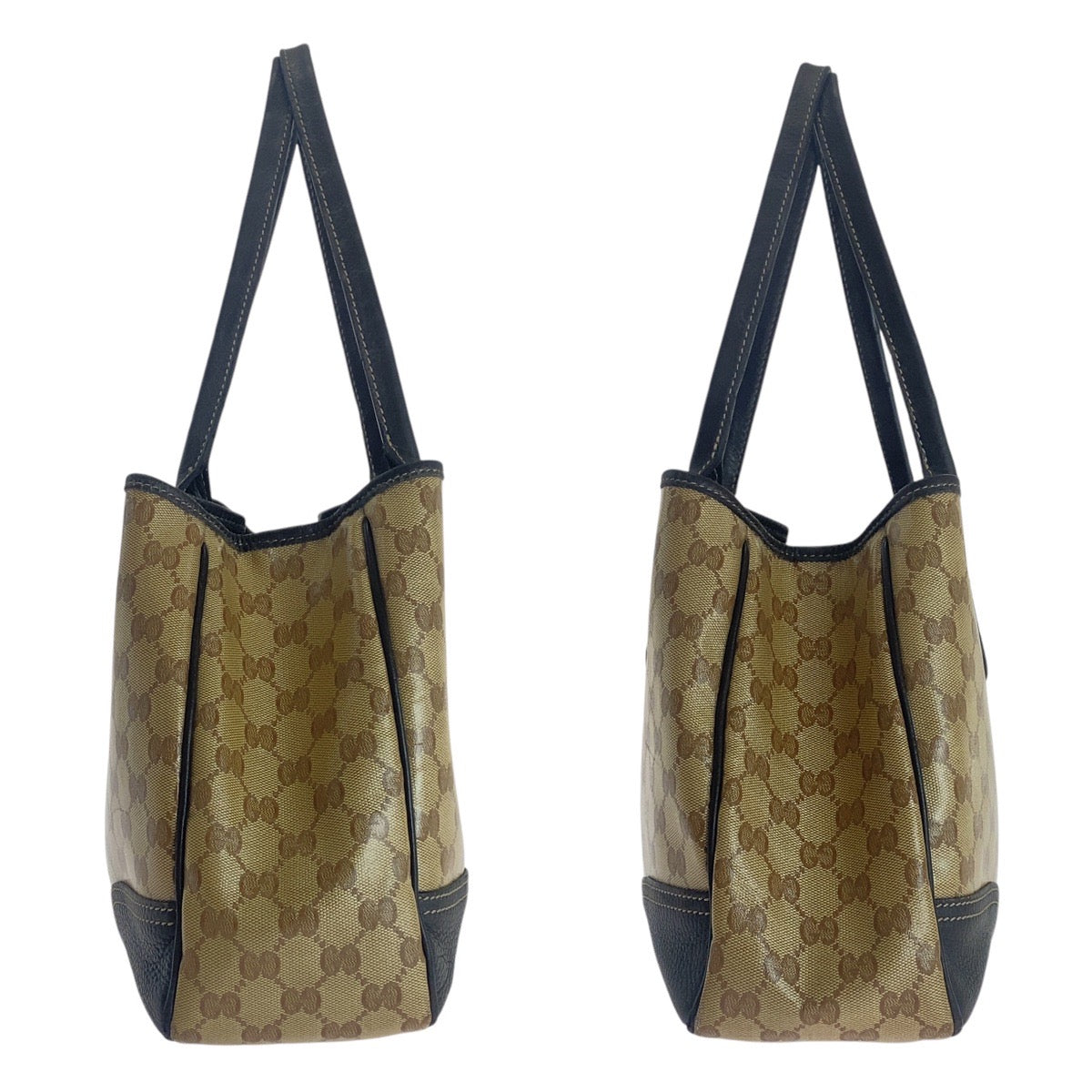 GUCCI Tote Bag 293592 PVC Beige Brown Gold Metal Sherry line GG crystal
