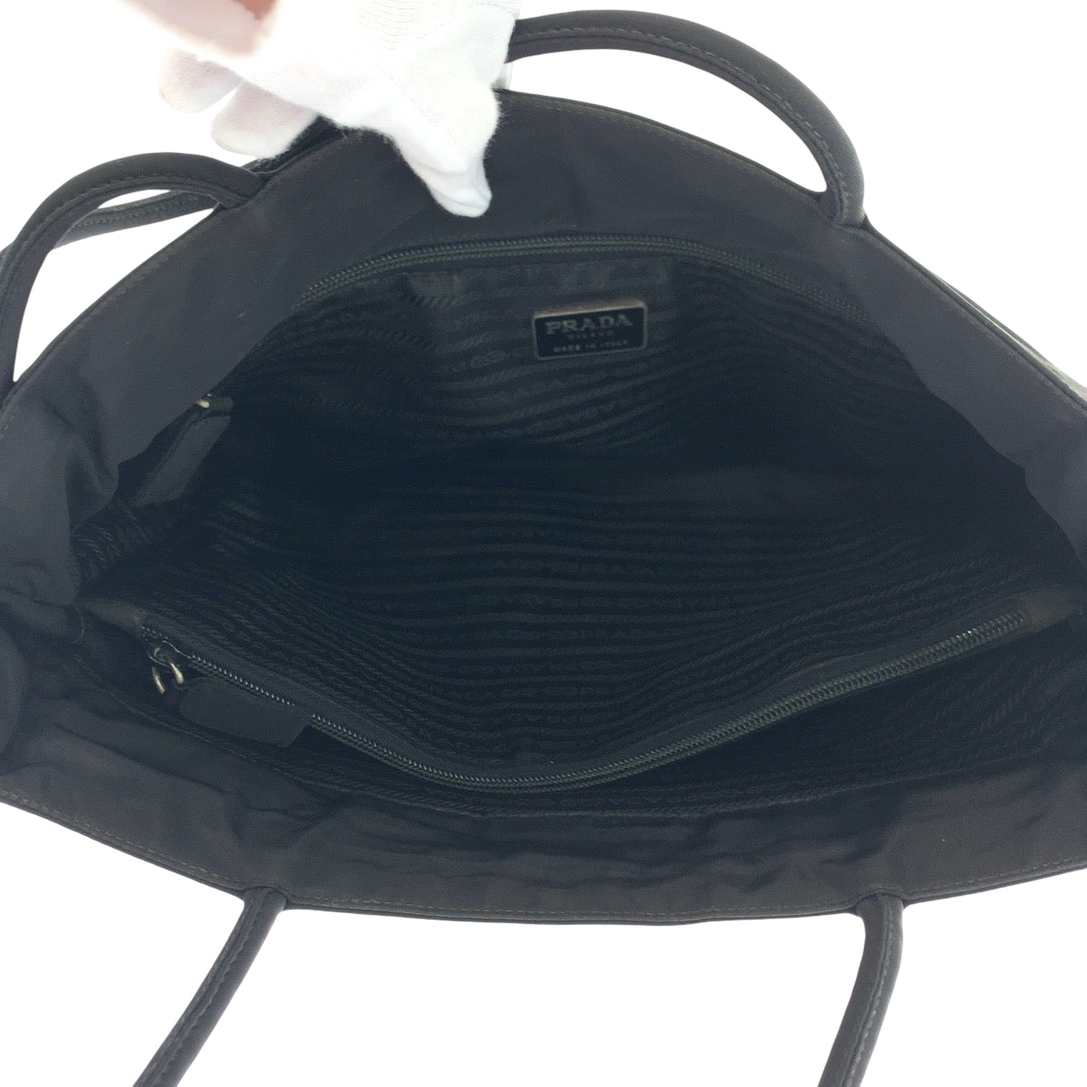 PRADA Tote Bag Nylon Black SilverMetal Test Triangle With logo