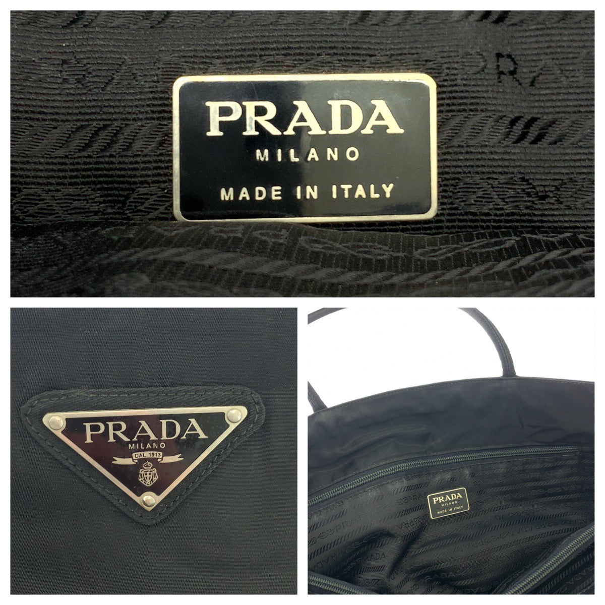 PRADA Tote Bag Nylon Black SilverMetal Test Triangle With logo