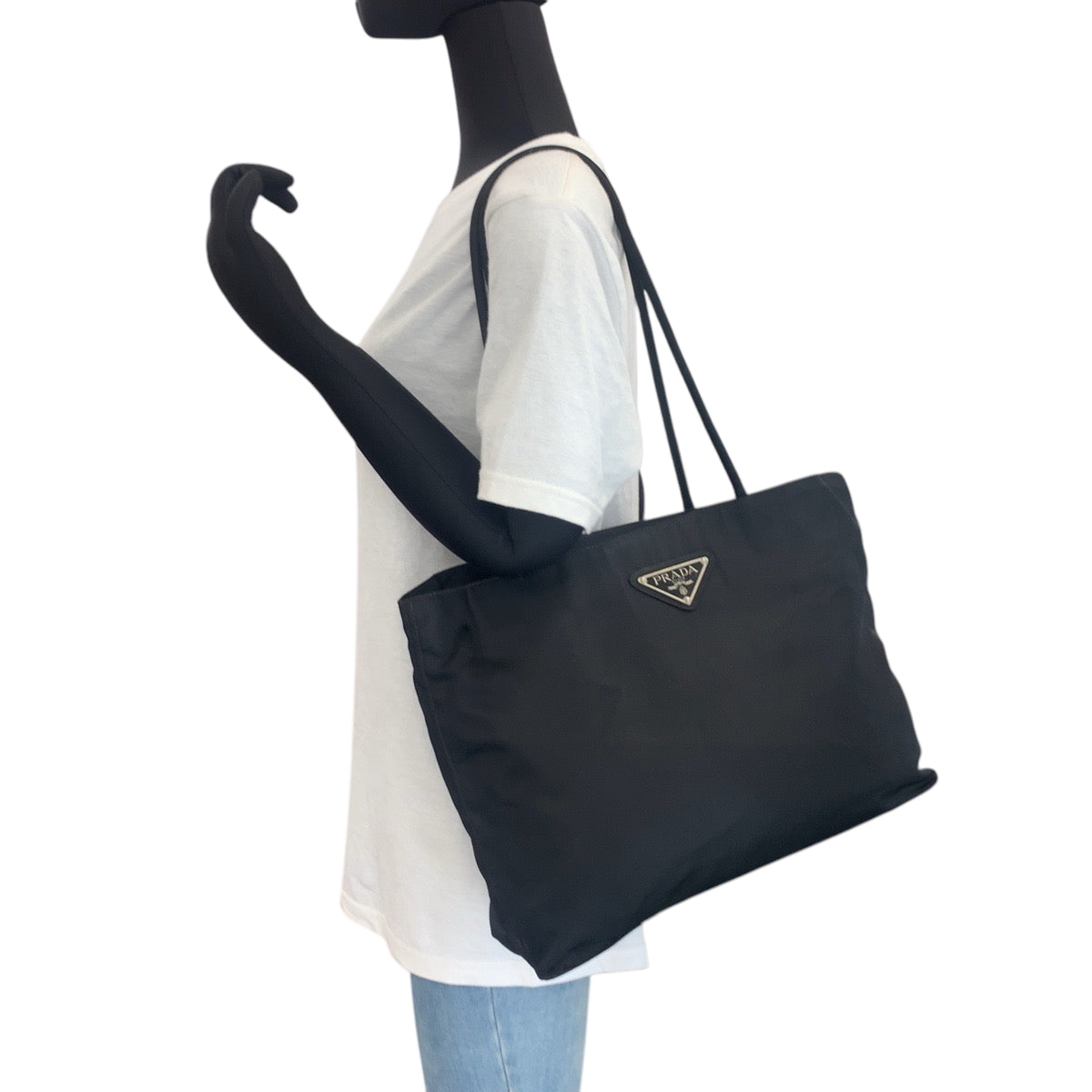 PRADA Tote Bag Nylon Black SilverMetal Test Triangle With logo