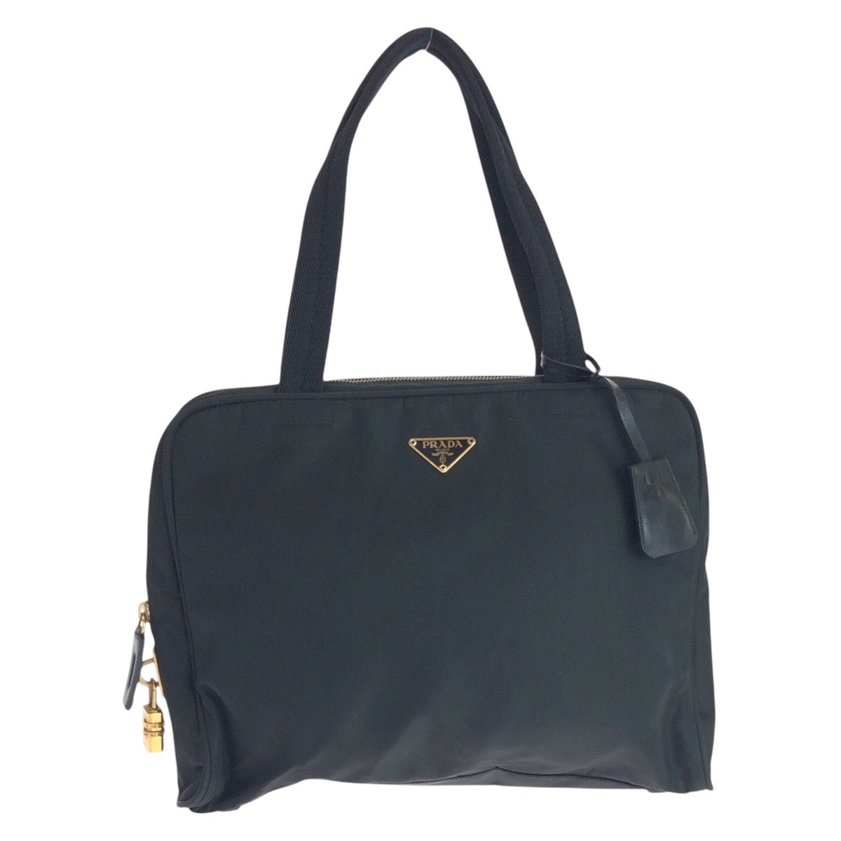 PRADA Tote Bag Nylon Black GoldMetal Test Triangle With logo