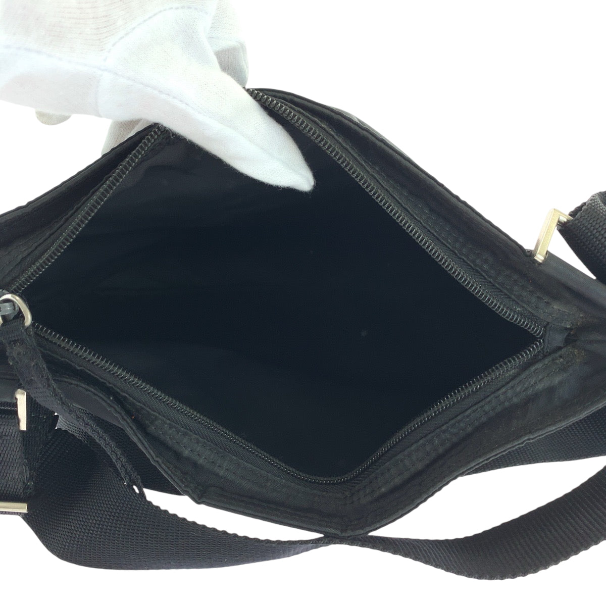 PRADA Shoulder Bag Nylon Black SilverMetal Test Triangle With logo
