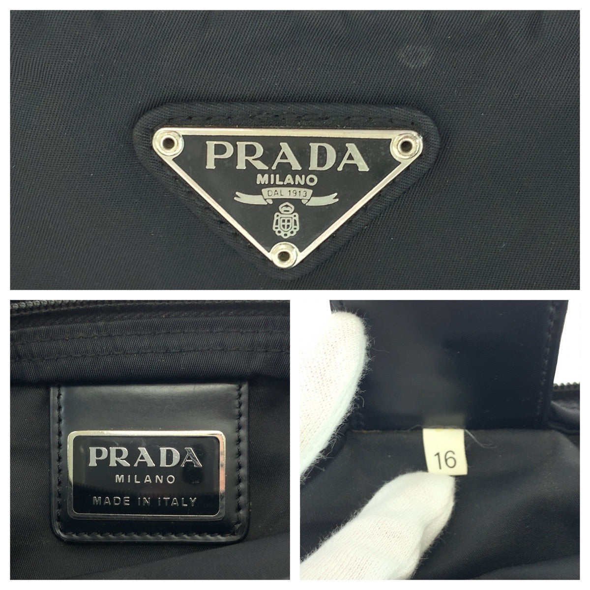 PRADA Shoulder Bag Nylon Black SilverMetal Test Triangle With logo