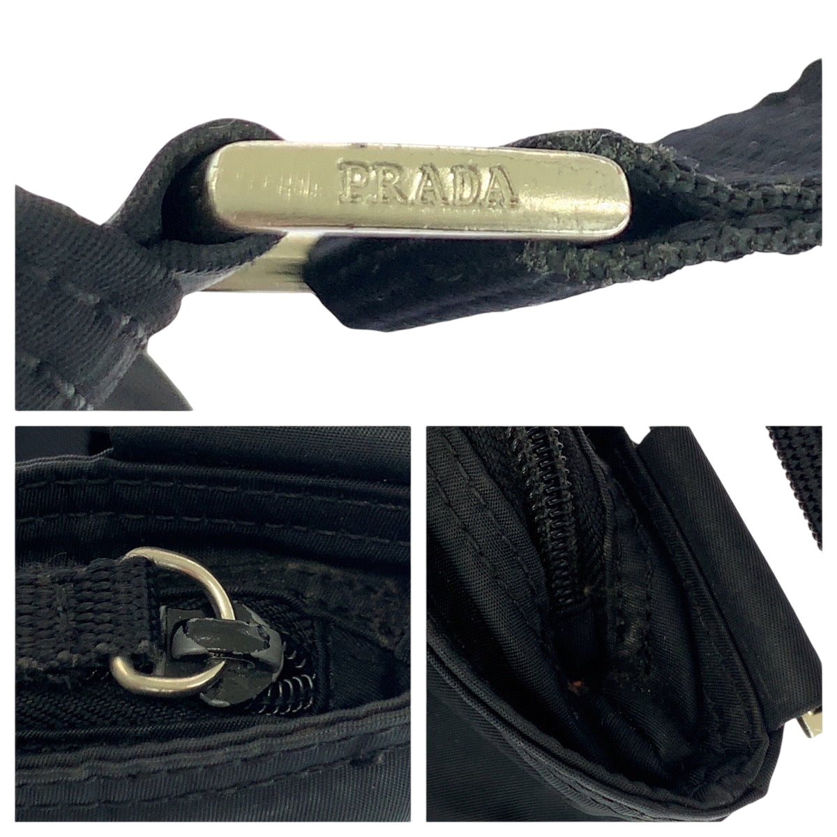 PRADA Shoulder Bag Nylon Black SilverMetal Test Triangle With logo