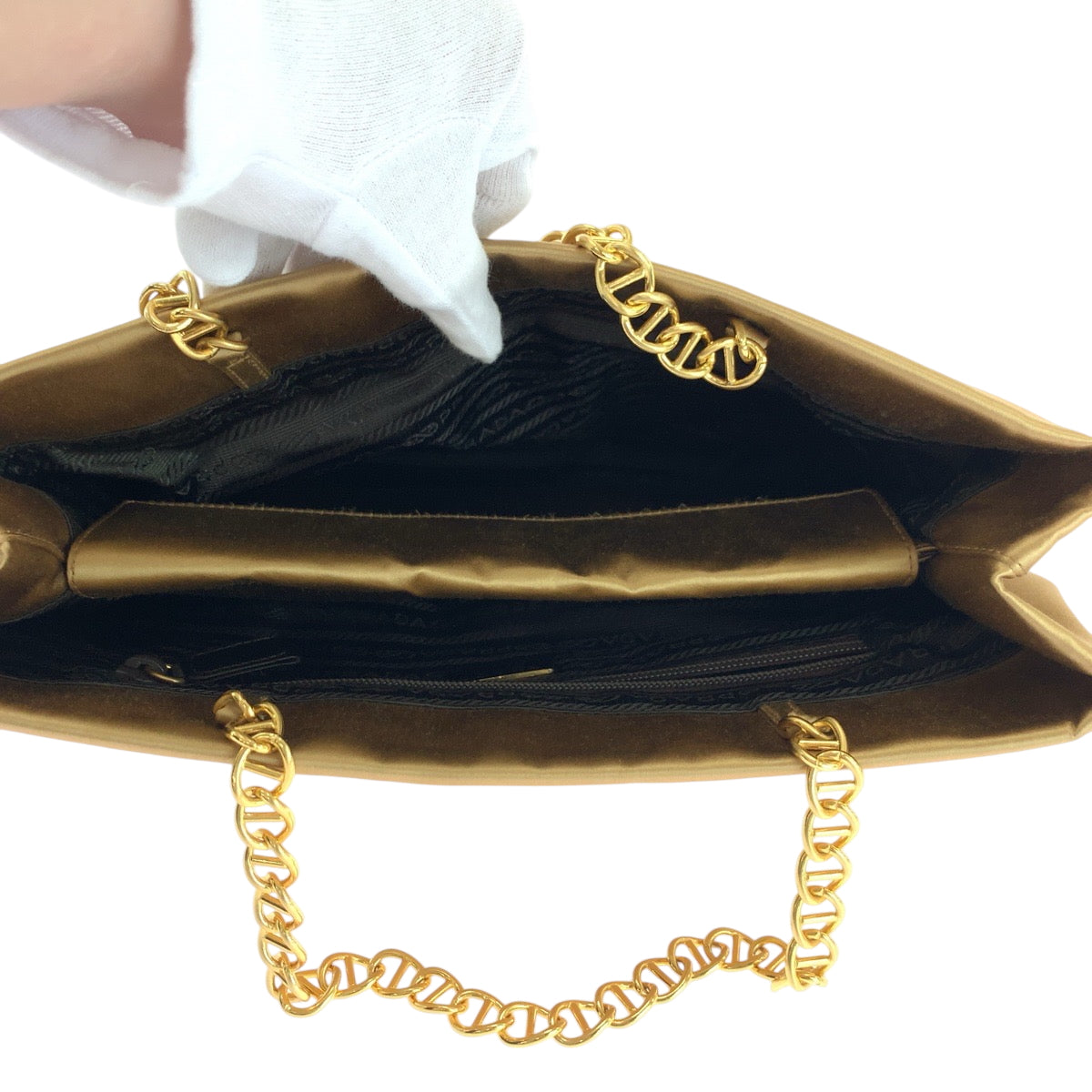 PRADA Tote Bag Satin Gold Metal