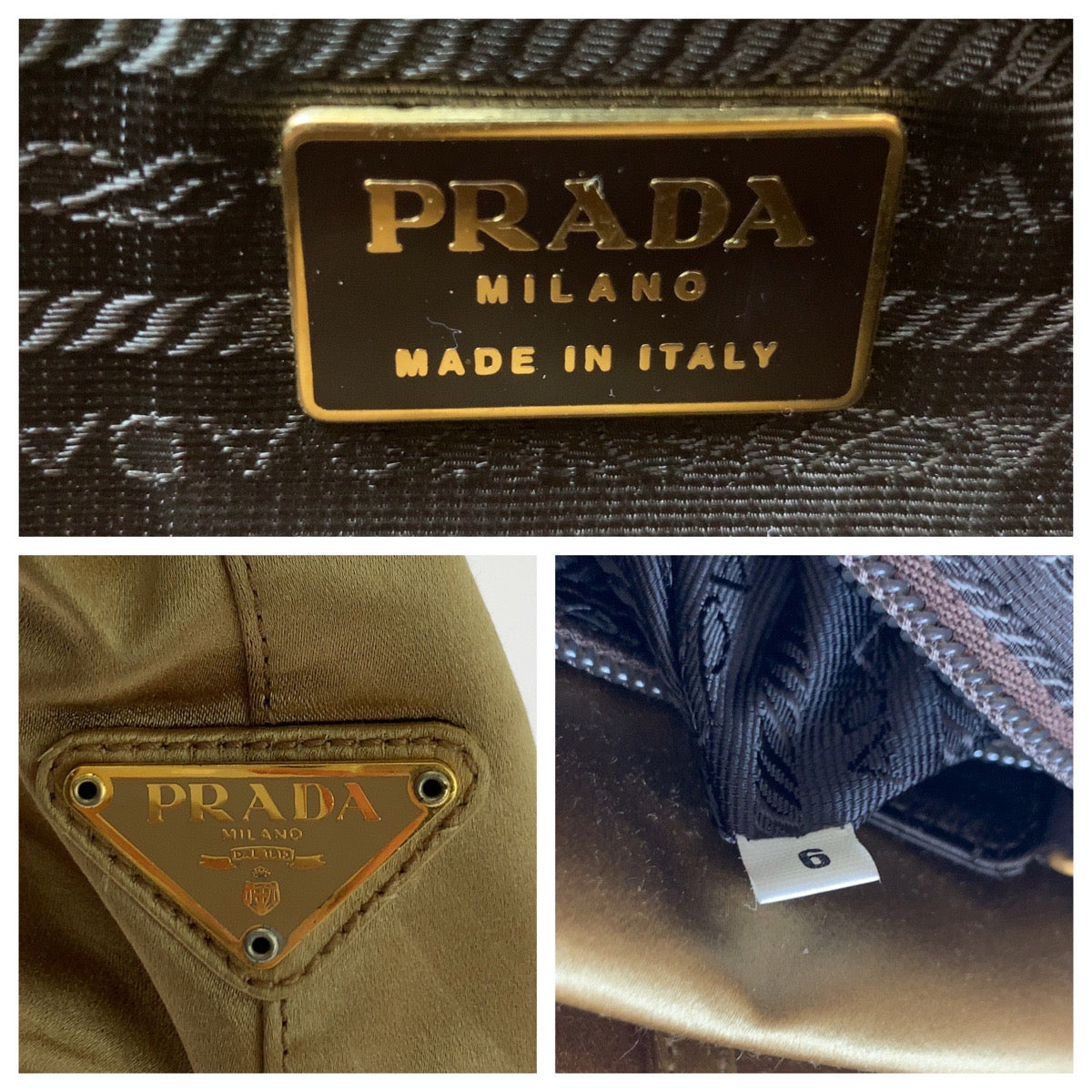 PRADA Tote Bag Satin Gold Metal
