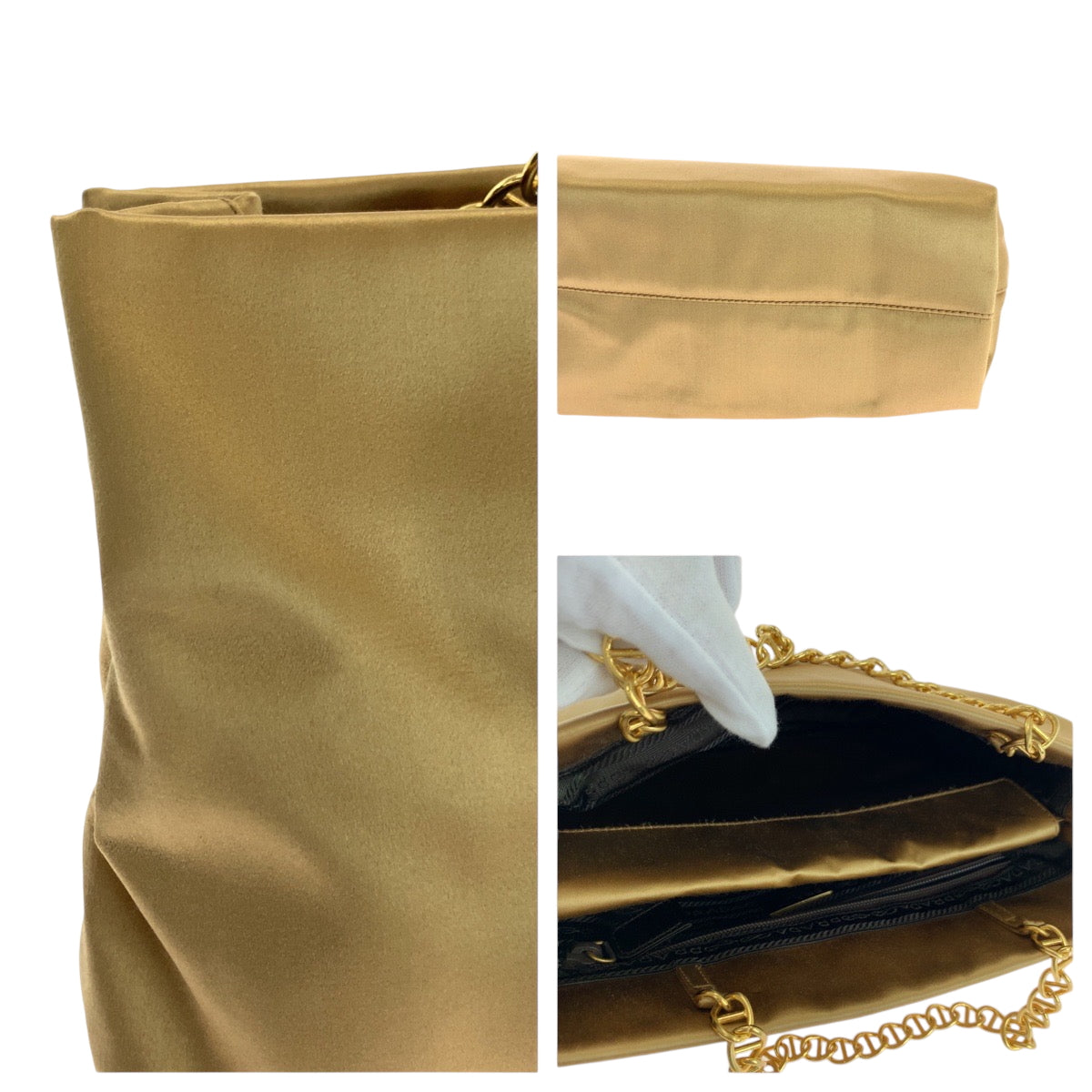 PRADA Tote Bag Satin Gold Metal