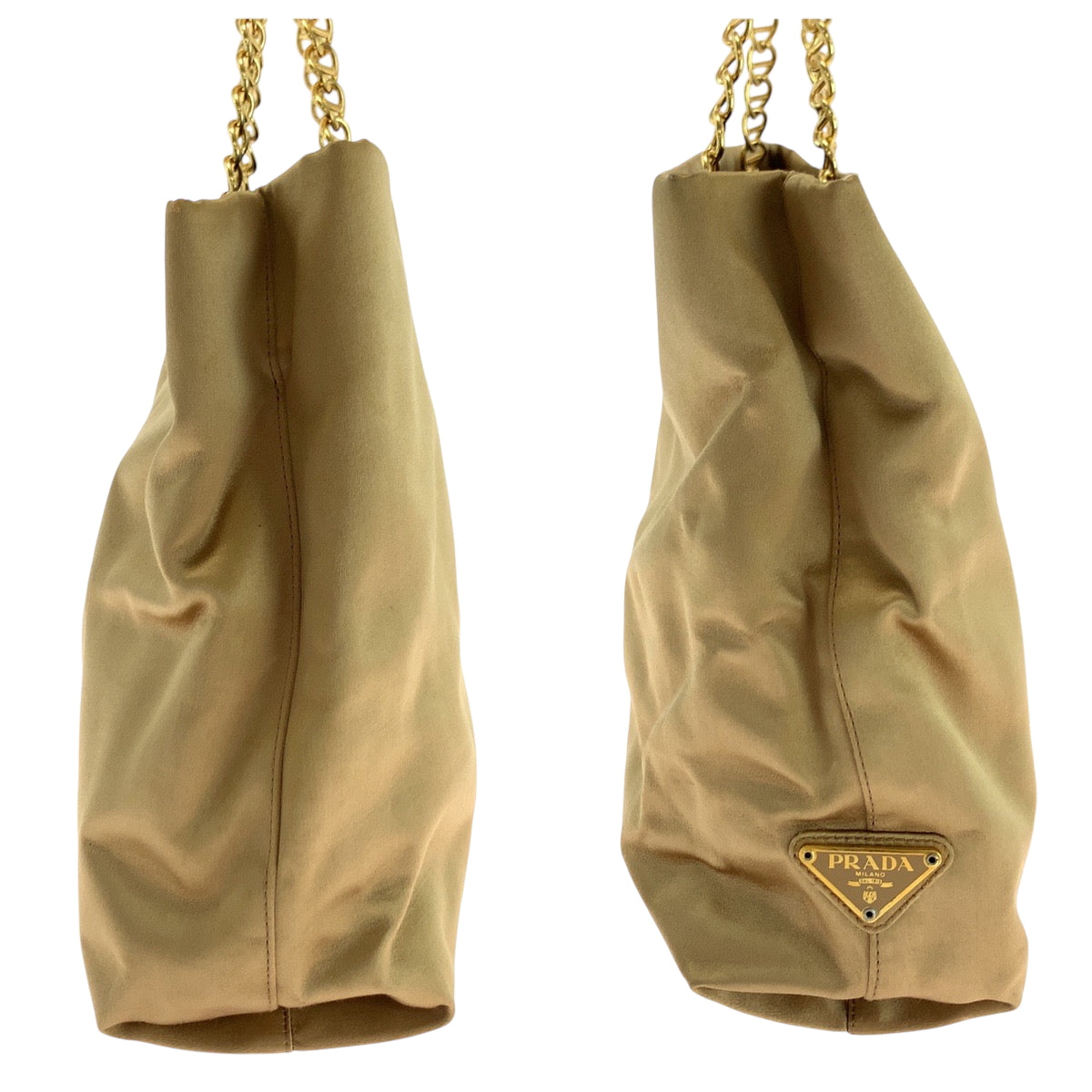 PRADA Tote Bag Satin Gold Metal