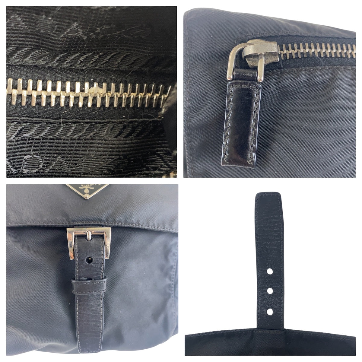 PRADA Shoulder Bag Nylon Black SilverMetal Test Triangle With logo