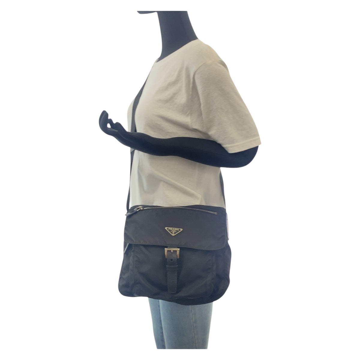 PRADA Shoulder Bag Nylon Black SilverMetal Test Triangle With logo