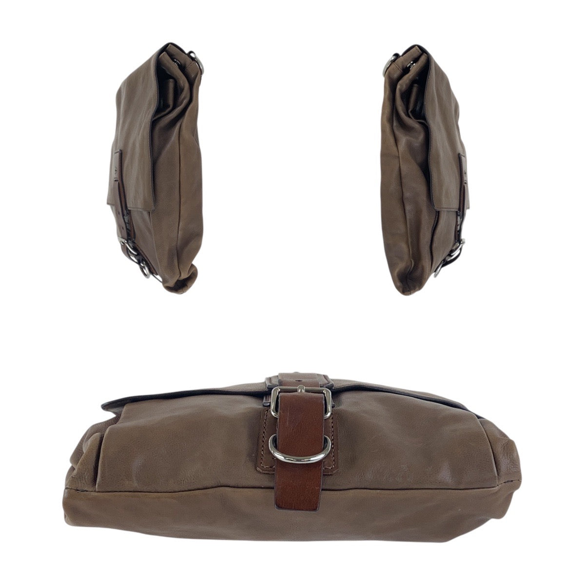PRADA Shoulder Bag leather Brown Silver Metal