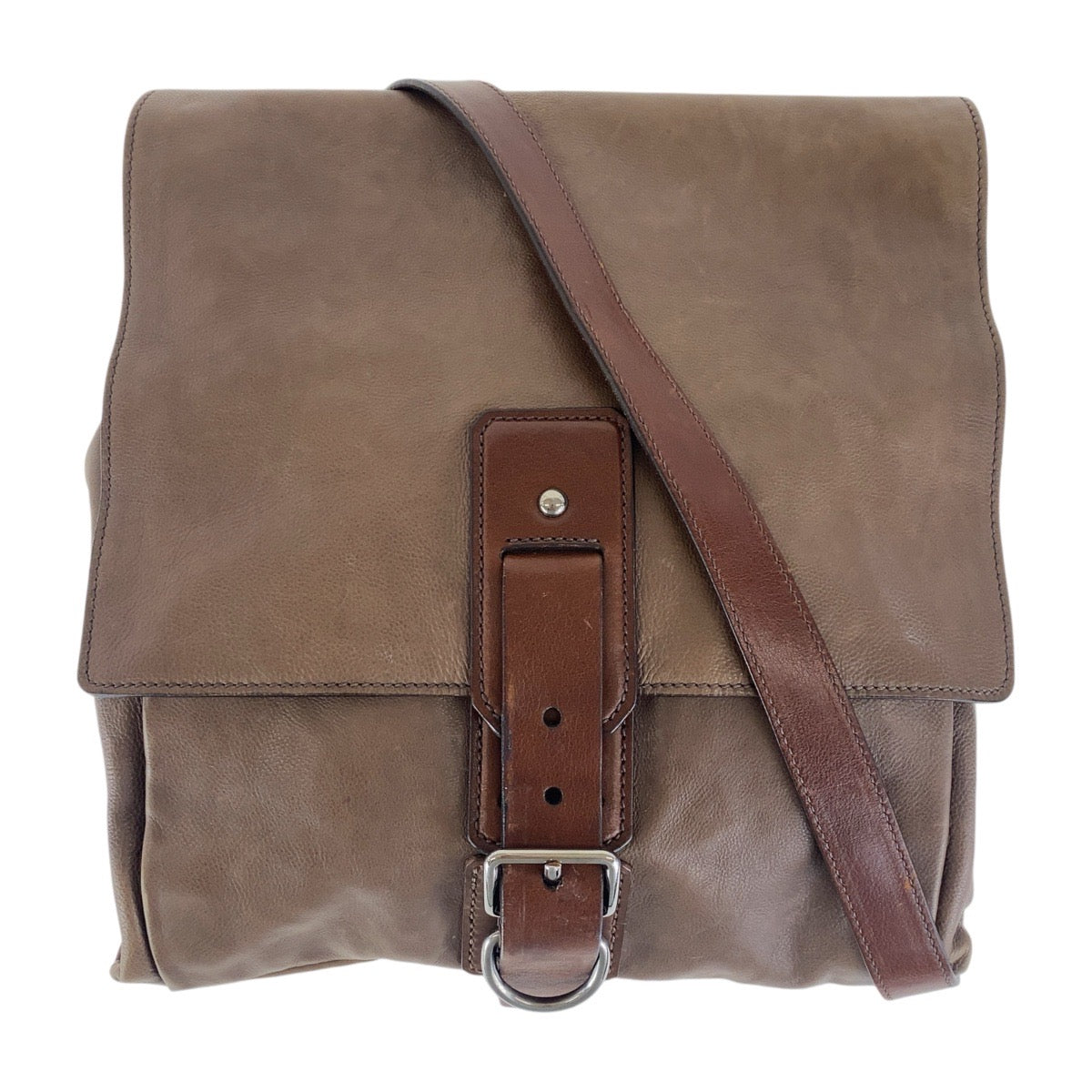 PRADA Shoulder Bag leather Brown Silver Metal