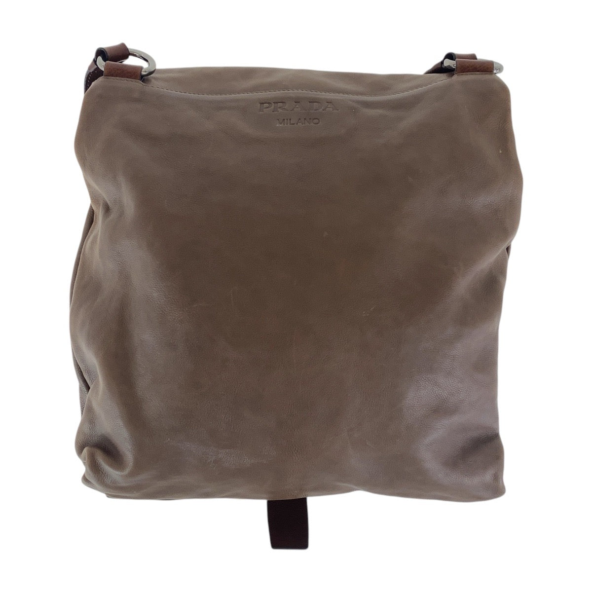 PRADA Shoulder Bag leather Brown Silver Metal