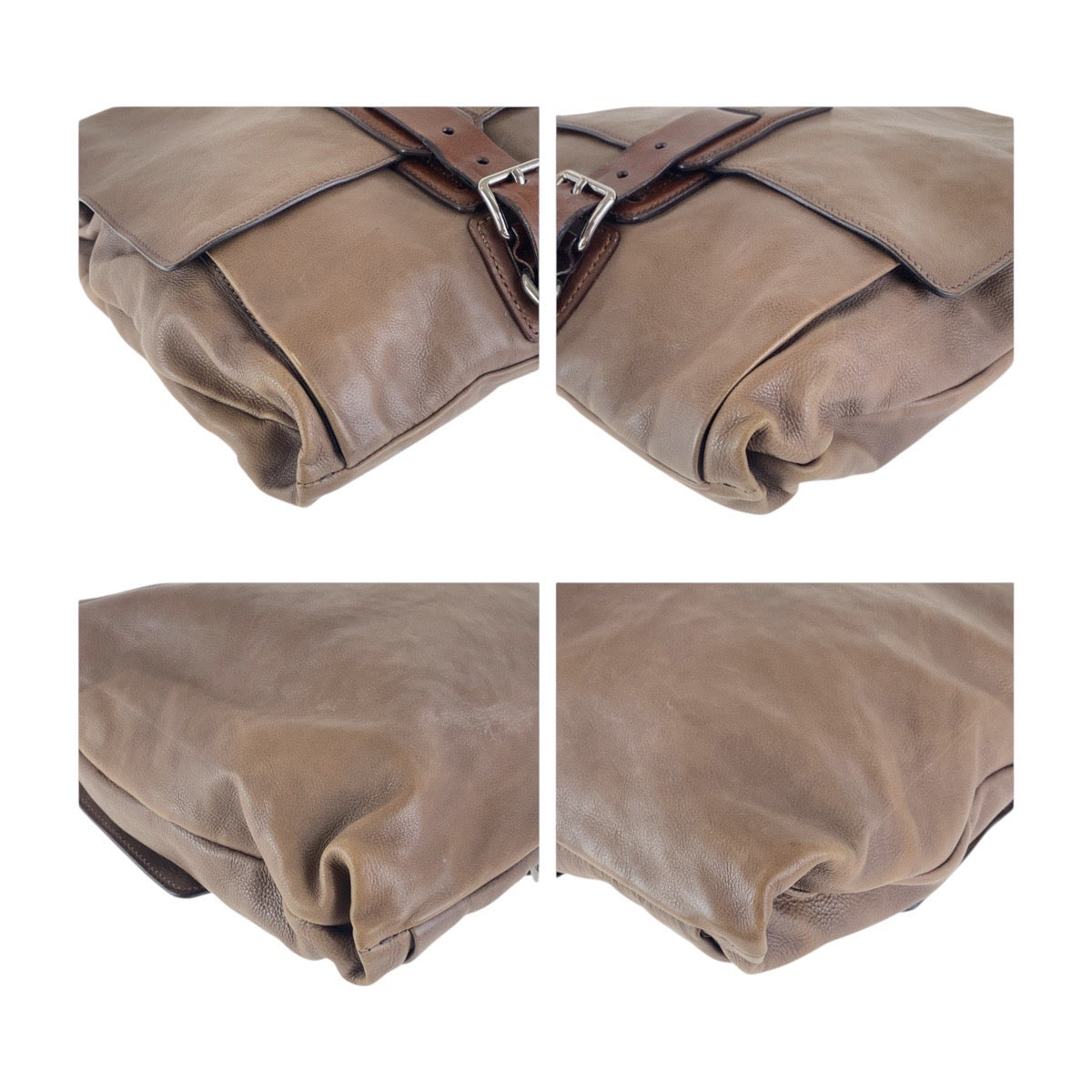 PRADA Shoulder Bag leather Brown Silver Metal