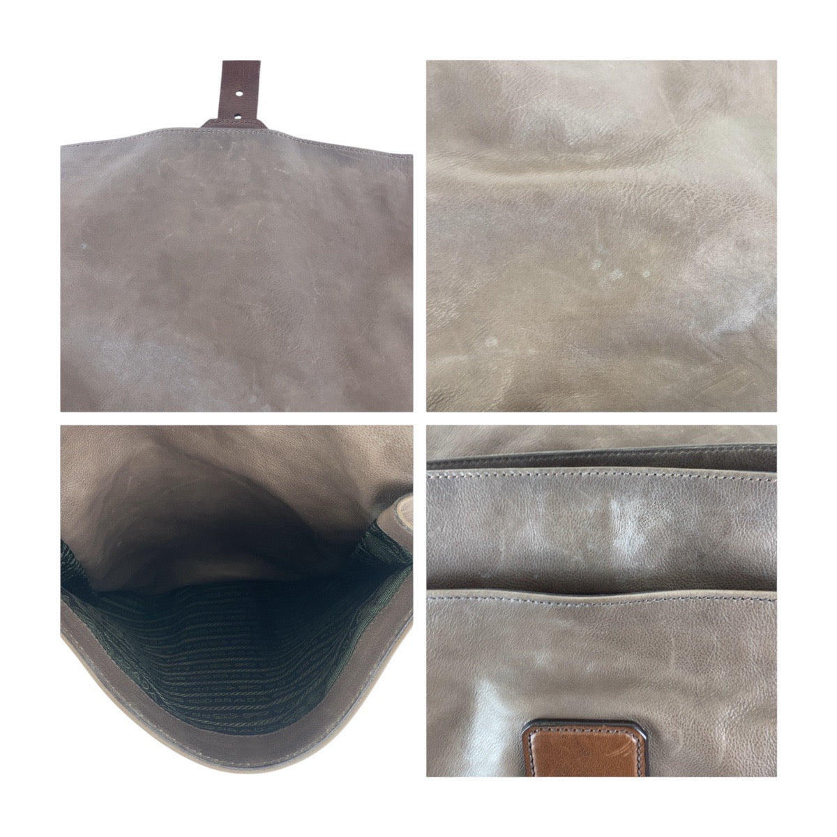 PRADA Shoulder Bag leather Brown Silver Metal
