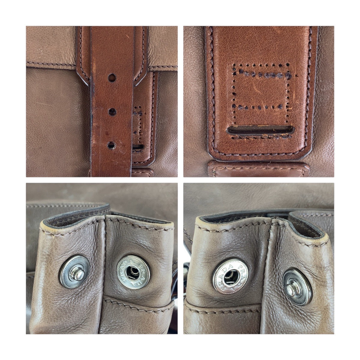 PRADA Shoulder Bag leather Brown Silver Metal