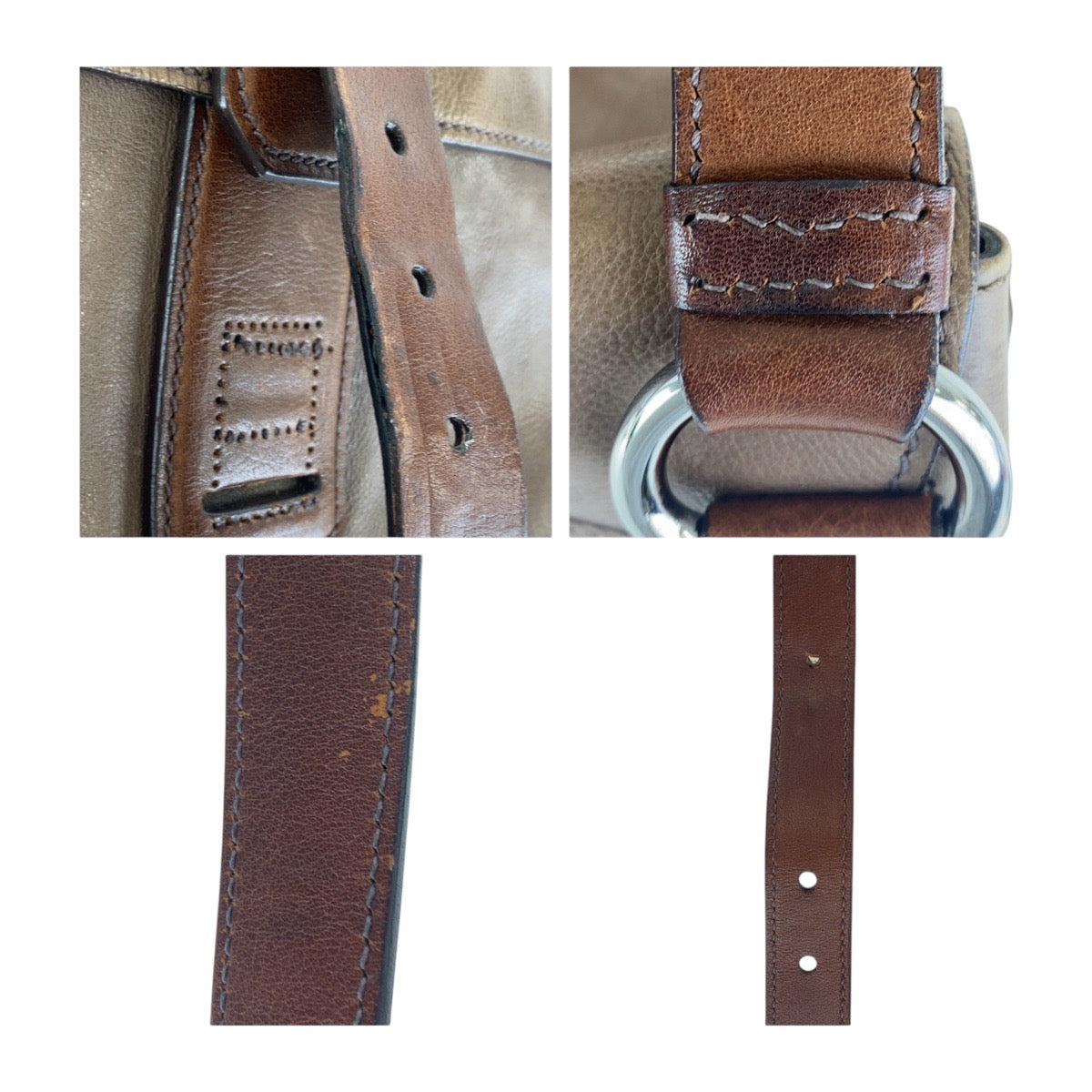 PRADA Shoulder Bag leather Brown Silver Metal