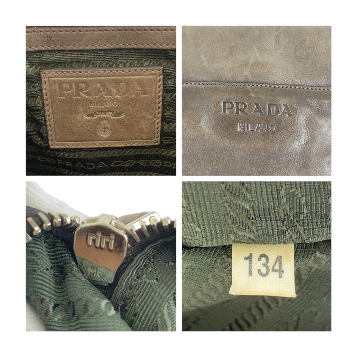 PRADA Shoulder Bag leather Brown Silver Metal