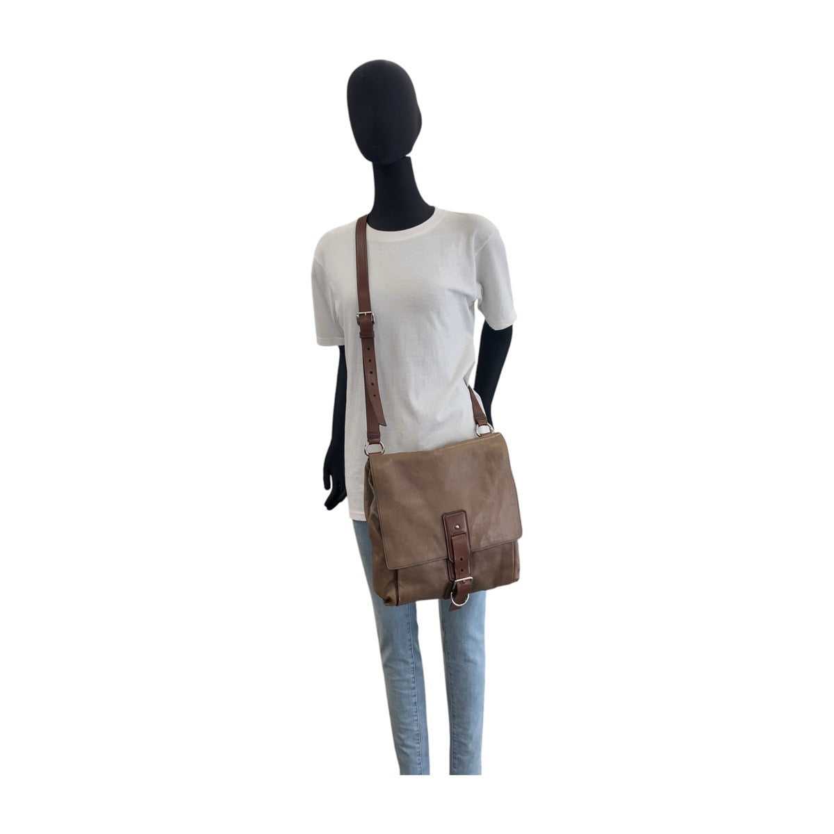 PRADA Shoulder Bag leather Brown Silver Metal