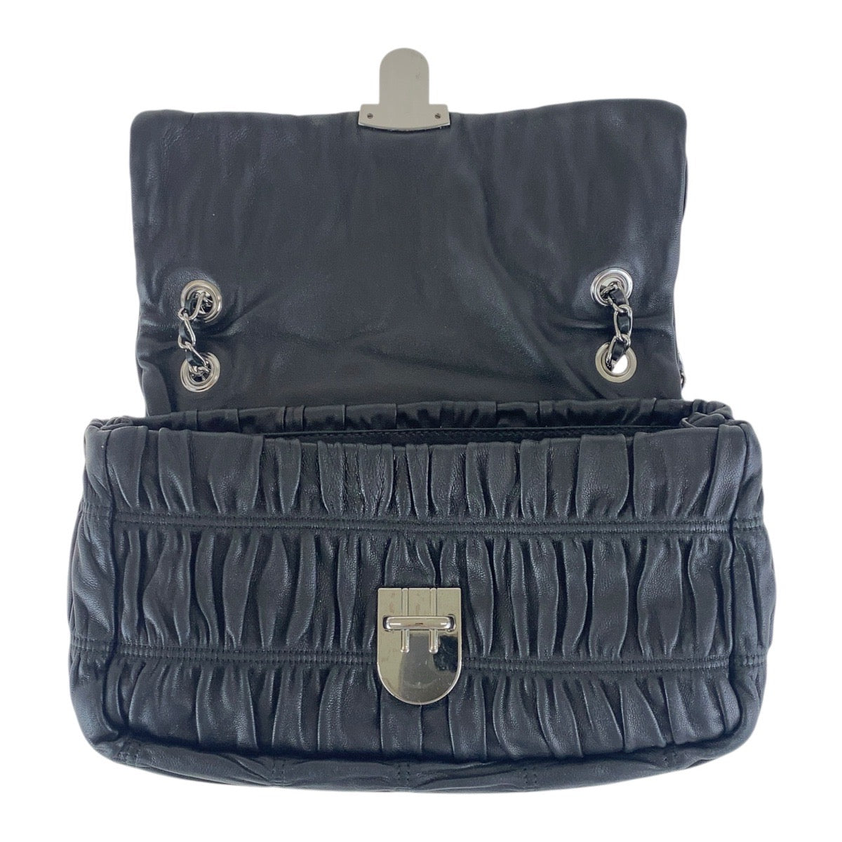 PRADA Shoulder Bag leather Black SilverMetal