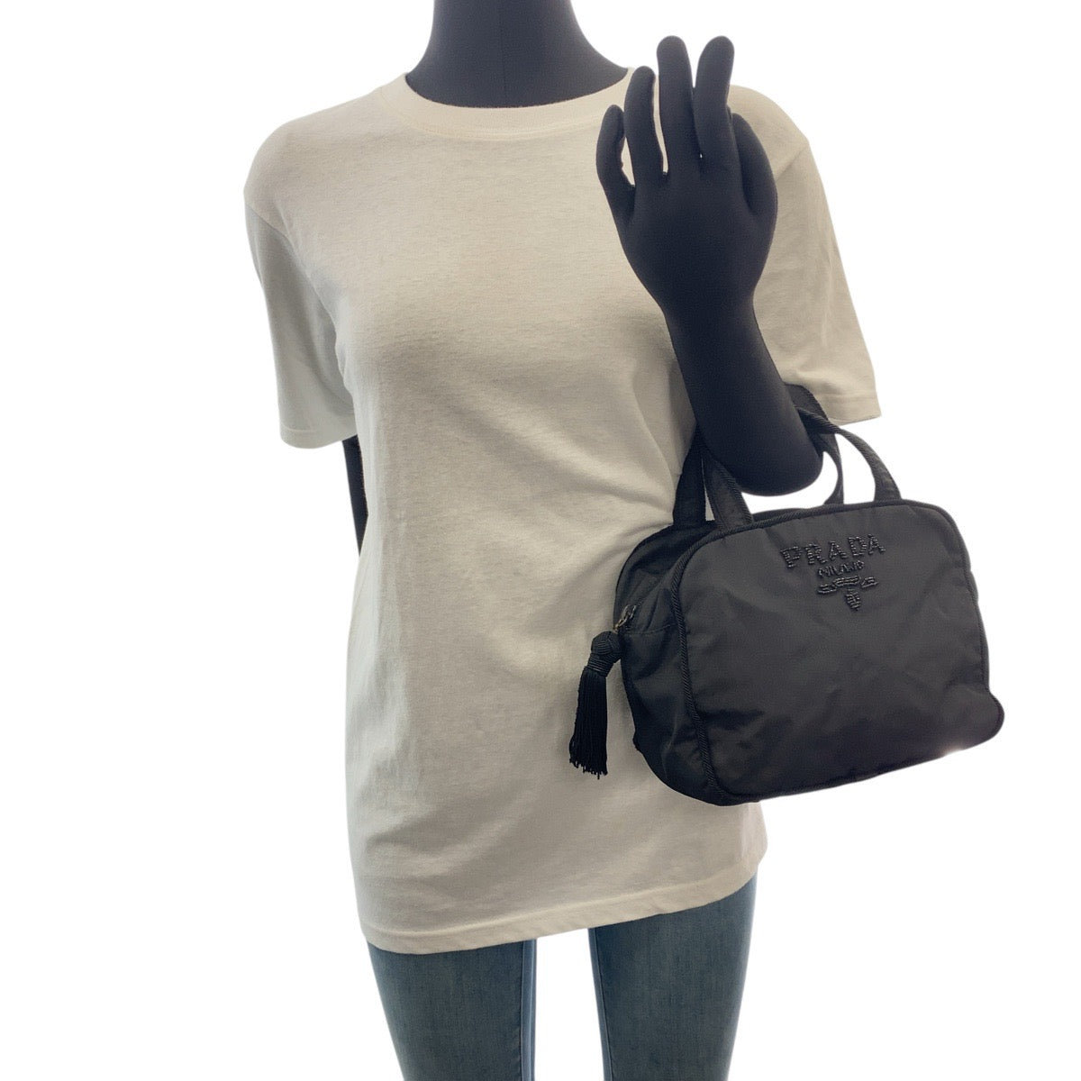 PRADA Handbag Nylon Black SilverMetal Test Tassel