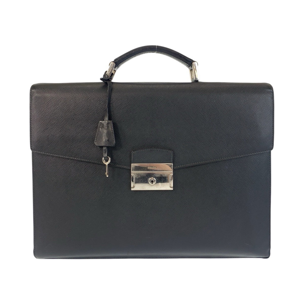 PRADA Business bag leather Black SilverMetal Safiano