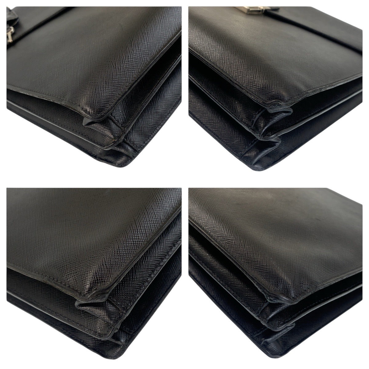 PRADA Business bag leather Black SilverMetal Safiano
