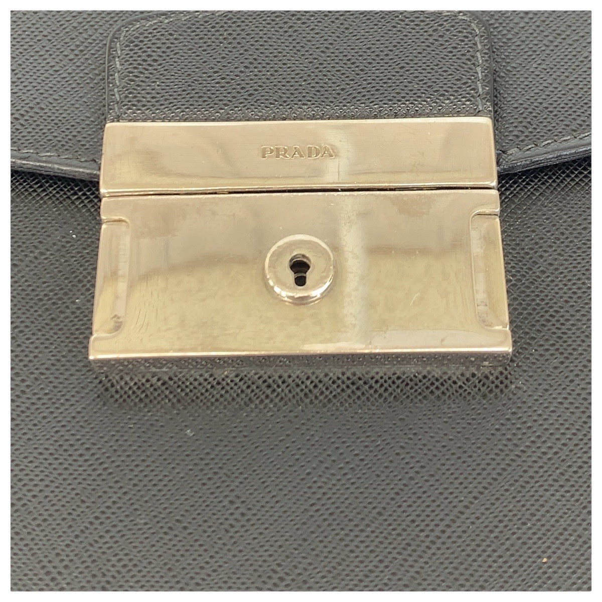 PRADA Business bag leather Black SilverMetal Safiano