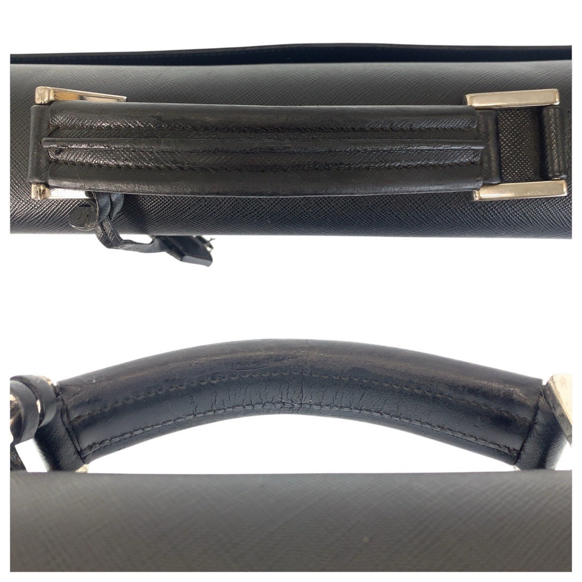 PRADA Business bag leather Black SilverMetal Safiano