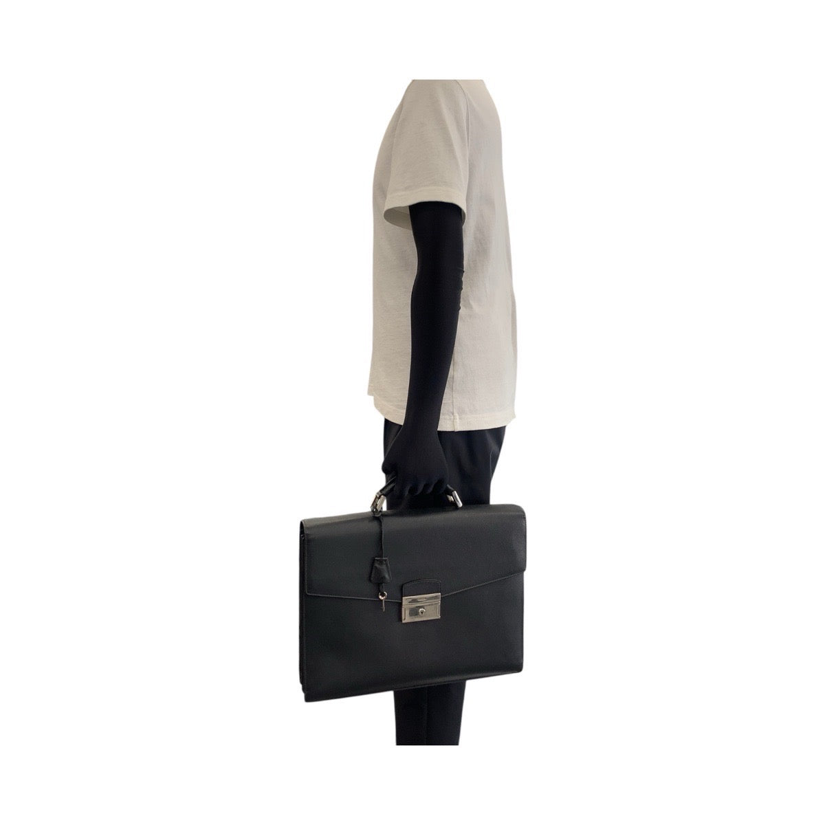 PRADA Business bag leather Black SilverMetal Safiano