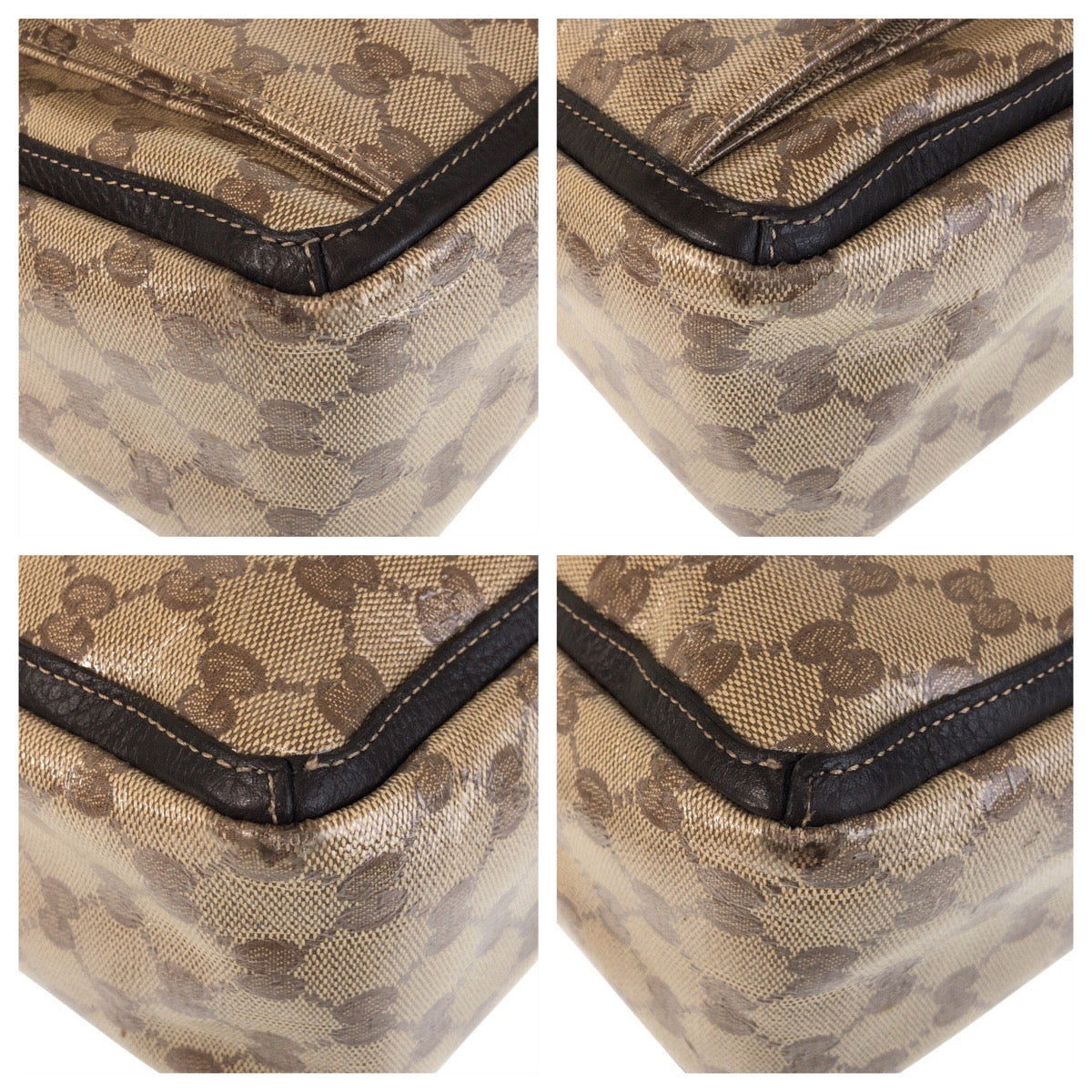 GUCCI Tote Bag 268639 Coated canvas Beige Brown Gold Metal GG crystal