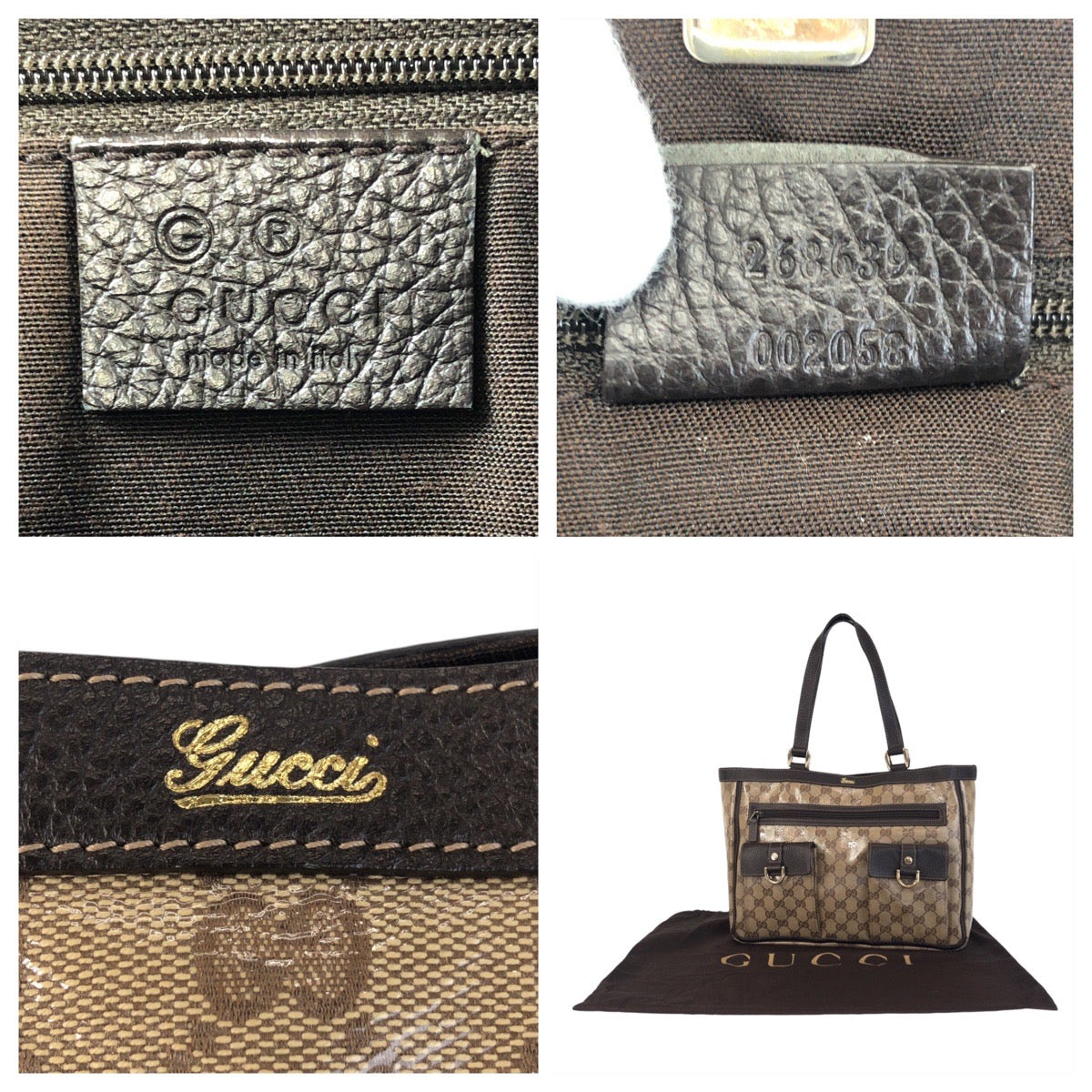 GUCCI Tote Bag 268639 Coated canvas Beige Brown Gold Metal GG crystal