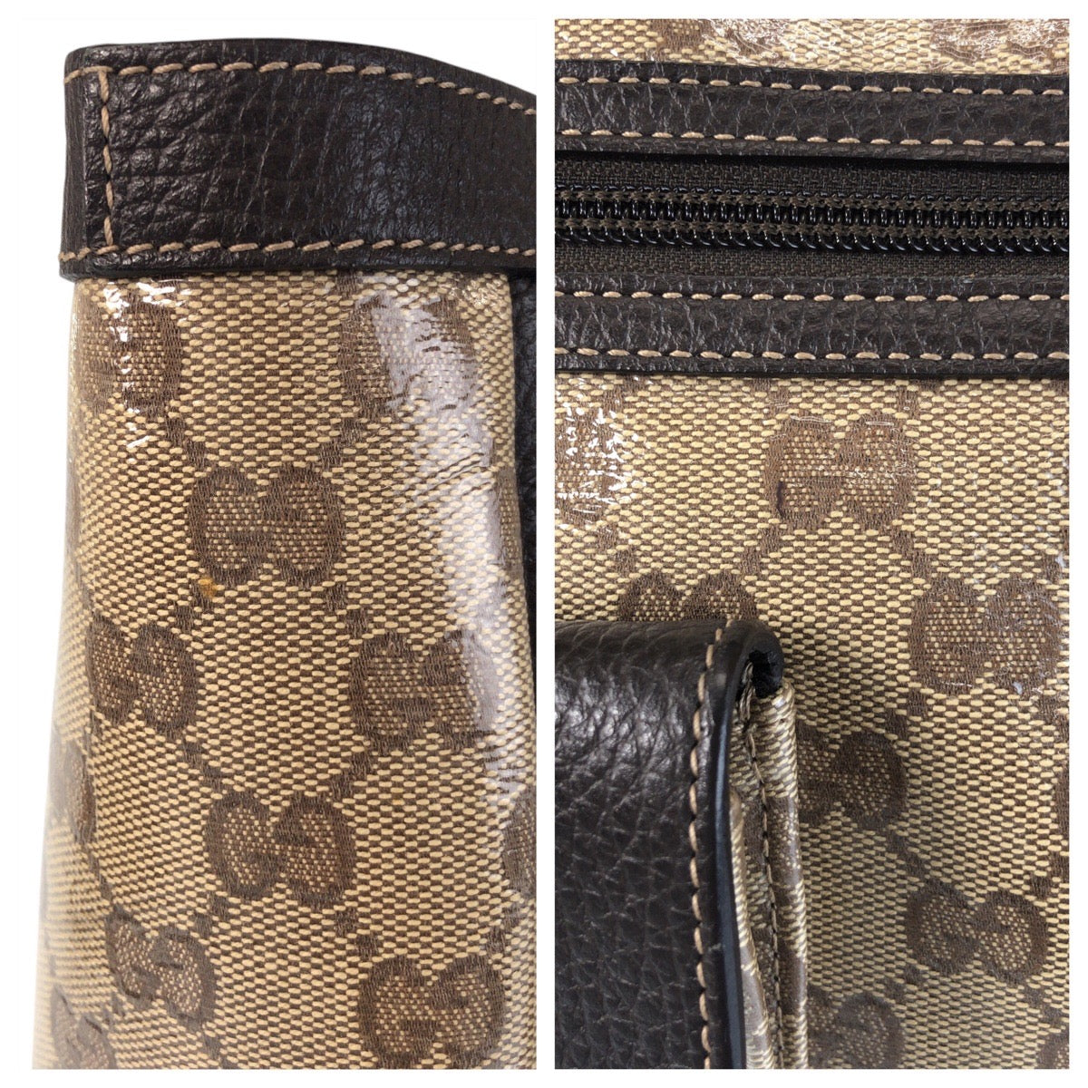 GUCCI Tote Bag 268639 Coated canvas Beige Brown Gold Metal GG crystal