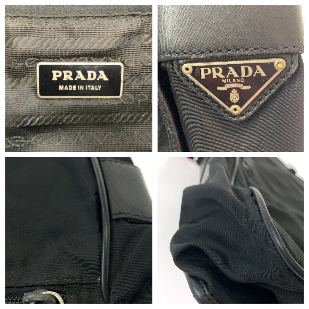 PRADA Shoulder Bag V158 Nylon Black SilverMetal Test Triangle With logo