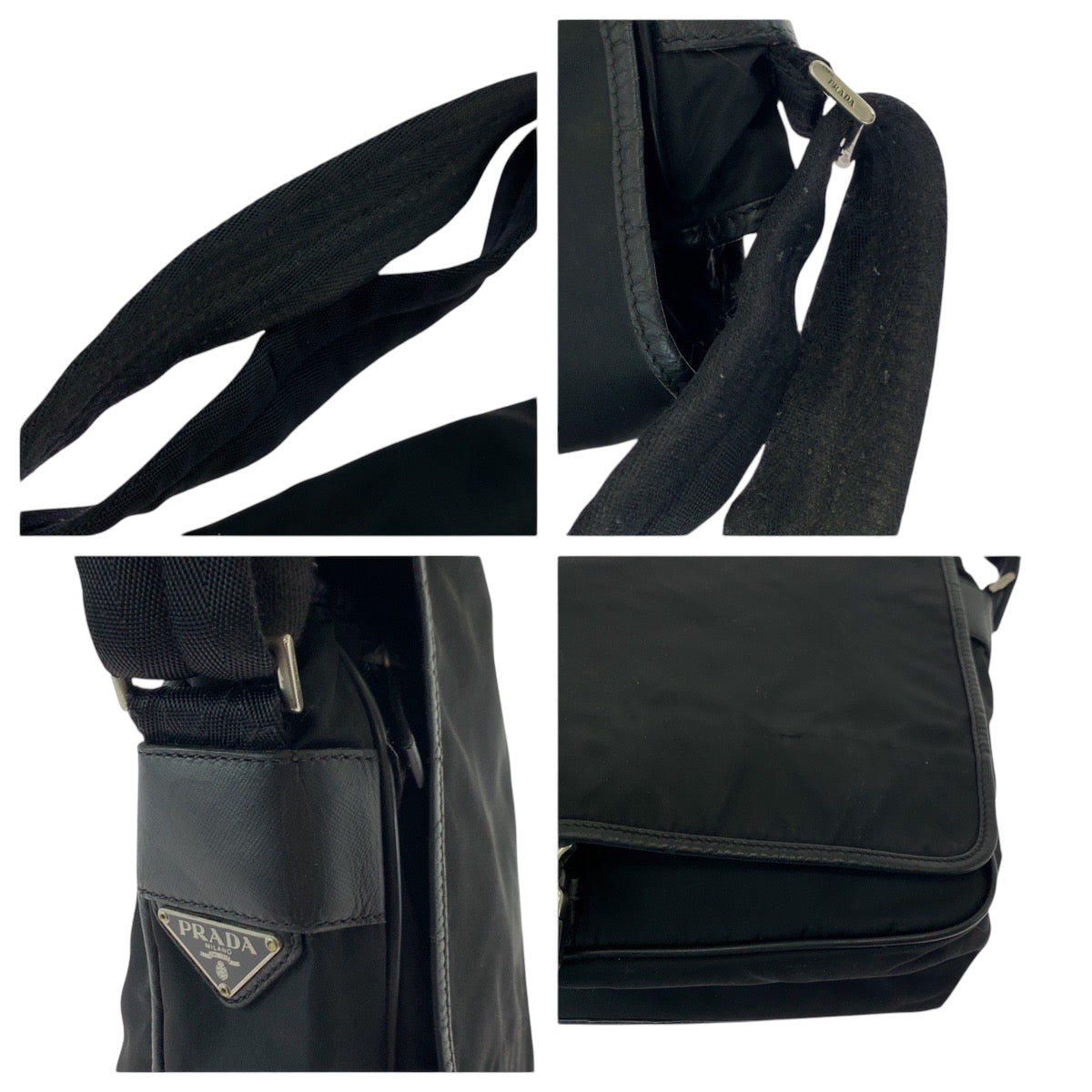 PRADA Shoulder Bag V158 Nylon Black SilverMetal Test Triangle With logo