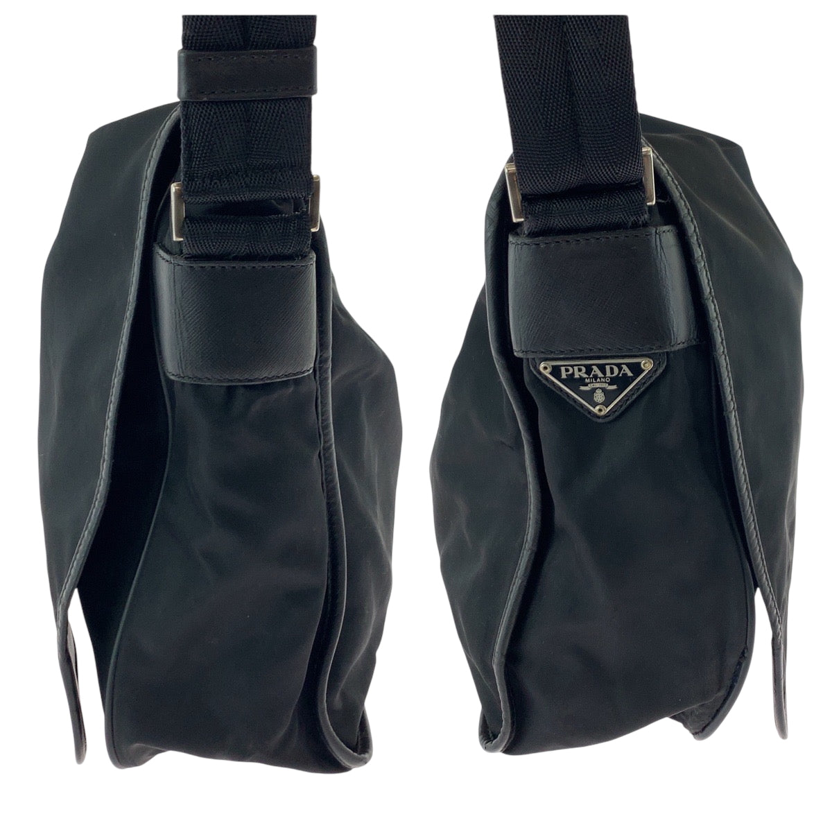 PRADA Shoulder Bag V158 Nylon Black SilverMetal Test Triangle With logo