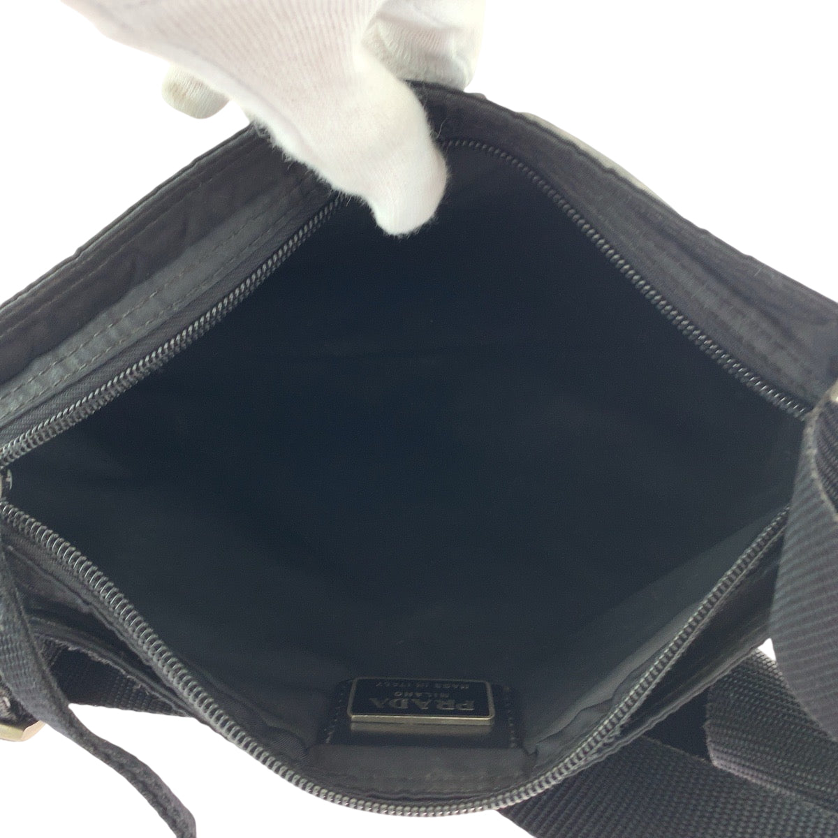 PRADA Shoulder Bag Nylon Black SilverMetal Test Triangle With logo