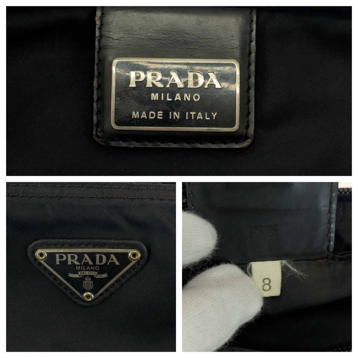 PRADA Shoulder Bag Nylon Black SilverMetal Test Triangle With logo