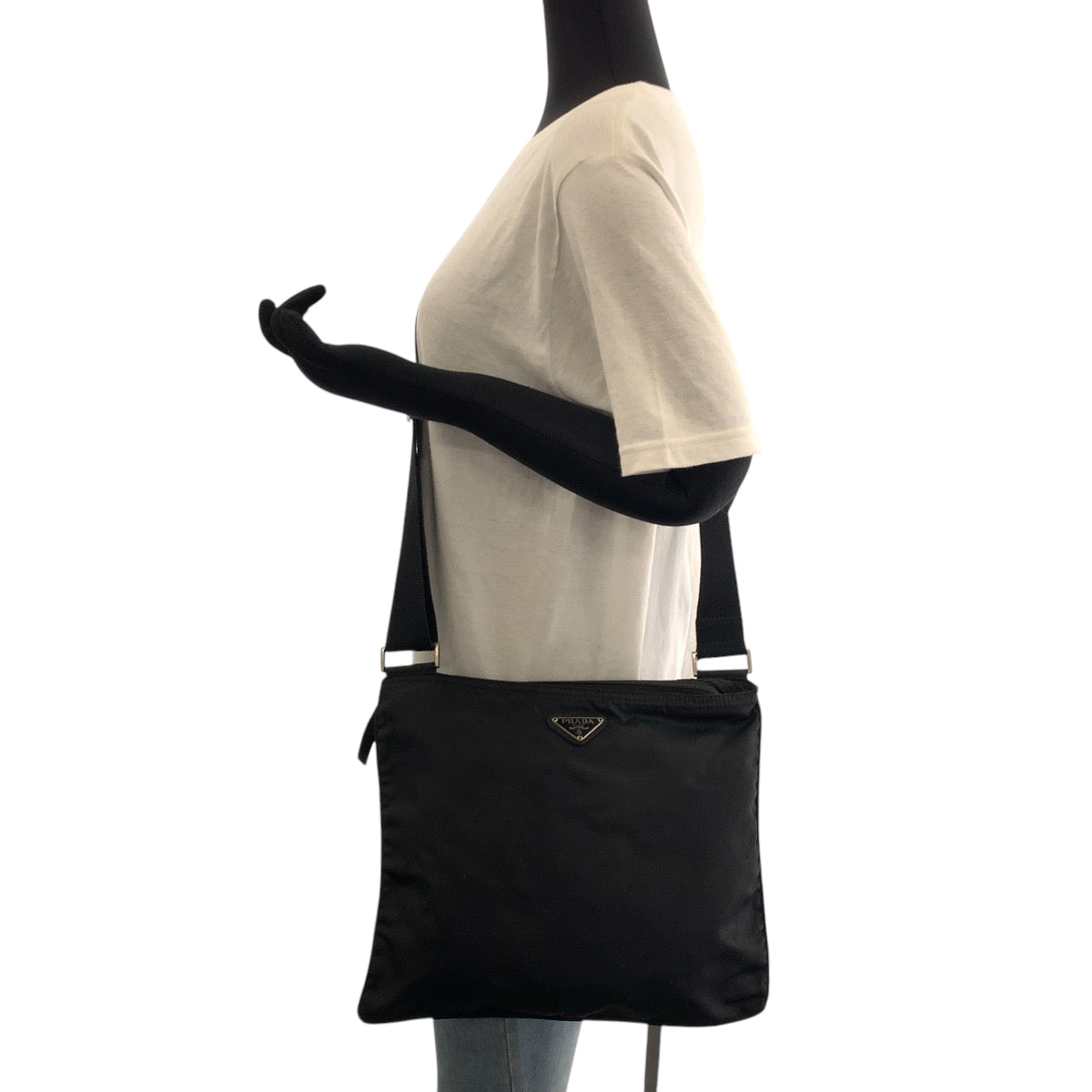 PRADA Shoulder Bag Nylon Black SilverMetal Test Triangle With logo
