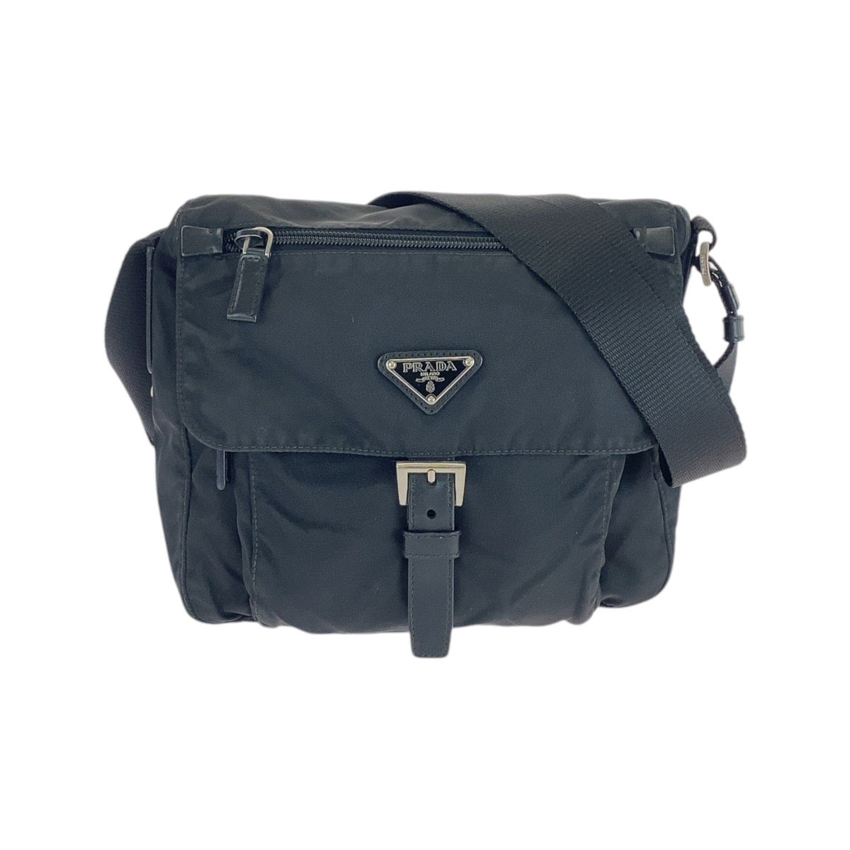 PRADA Shoulder Bag Nylon Black SilverMetal Test Triangle With logo