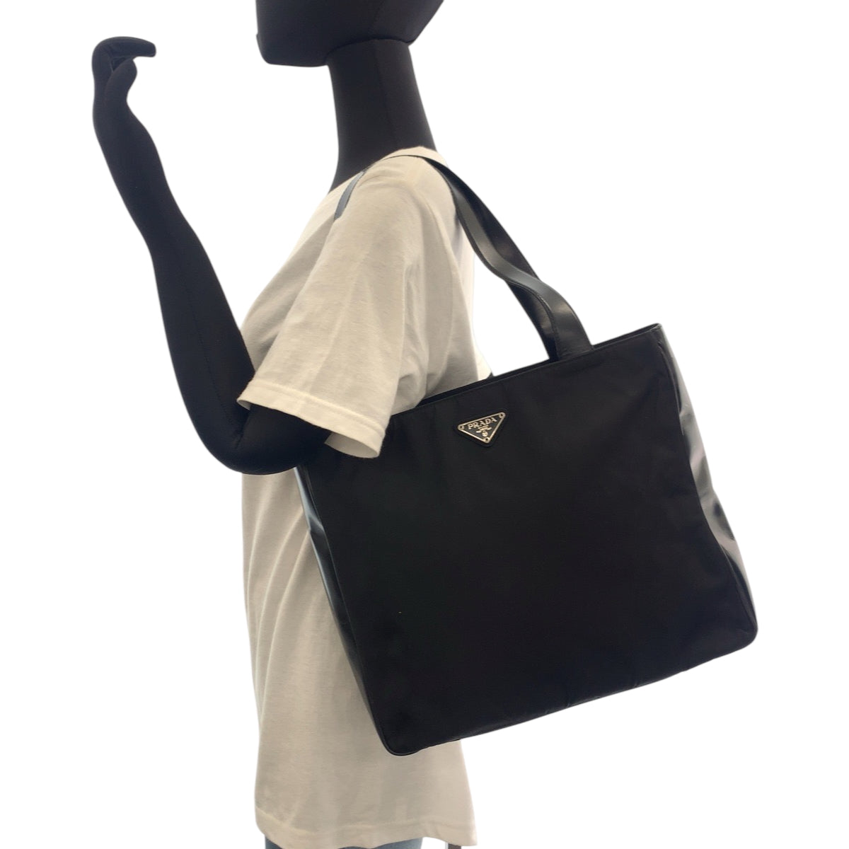 PRADA Tote Bag B8375 Nylon Black SilverMetal Test Triangle With logo