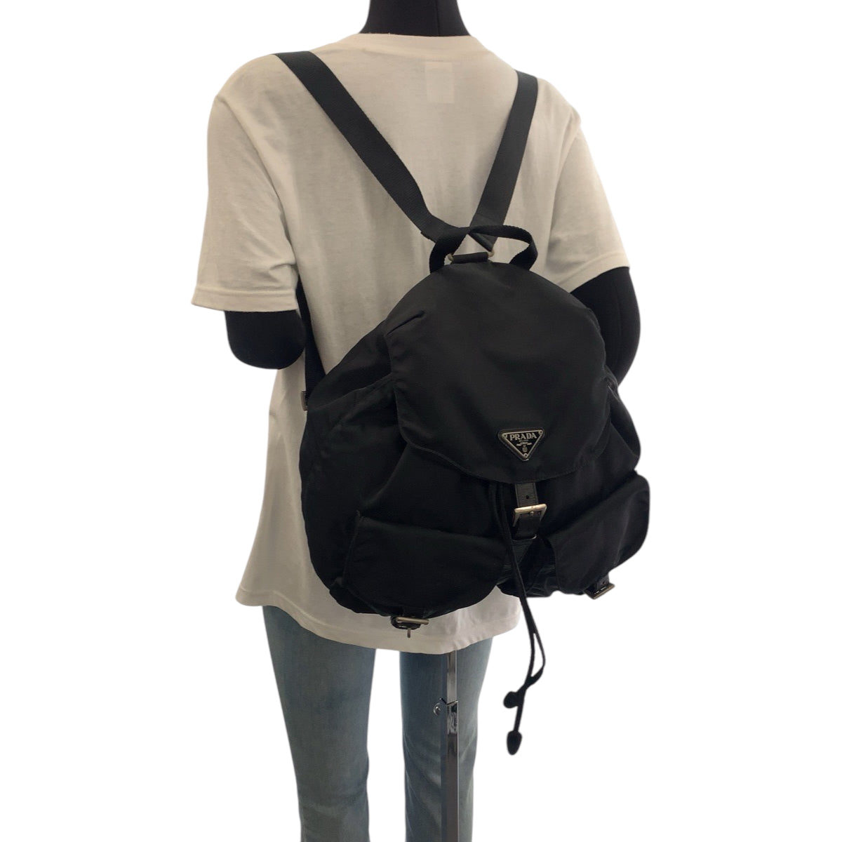 PRADA Backpack Nylon Black SilverMetal Test Triangle With logo