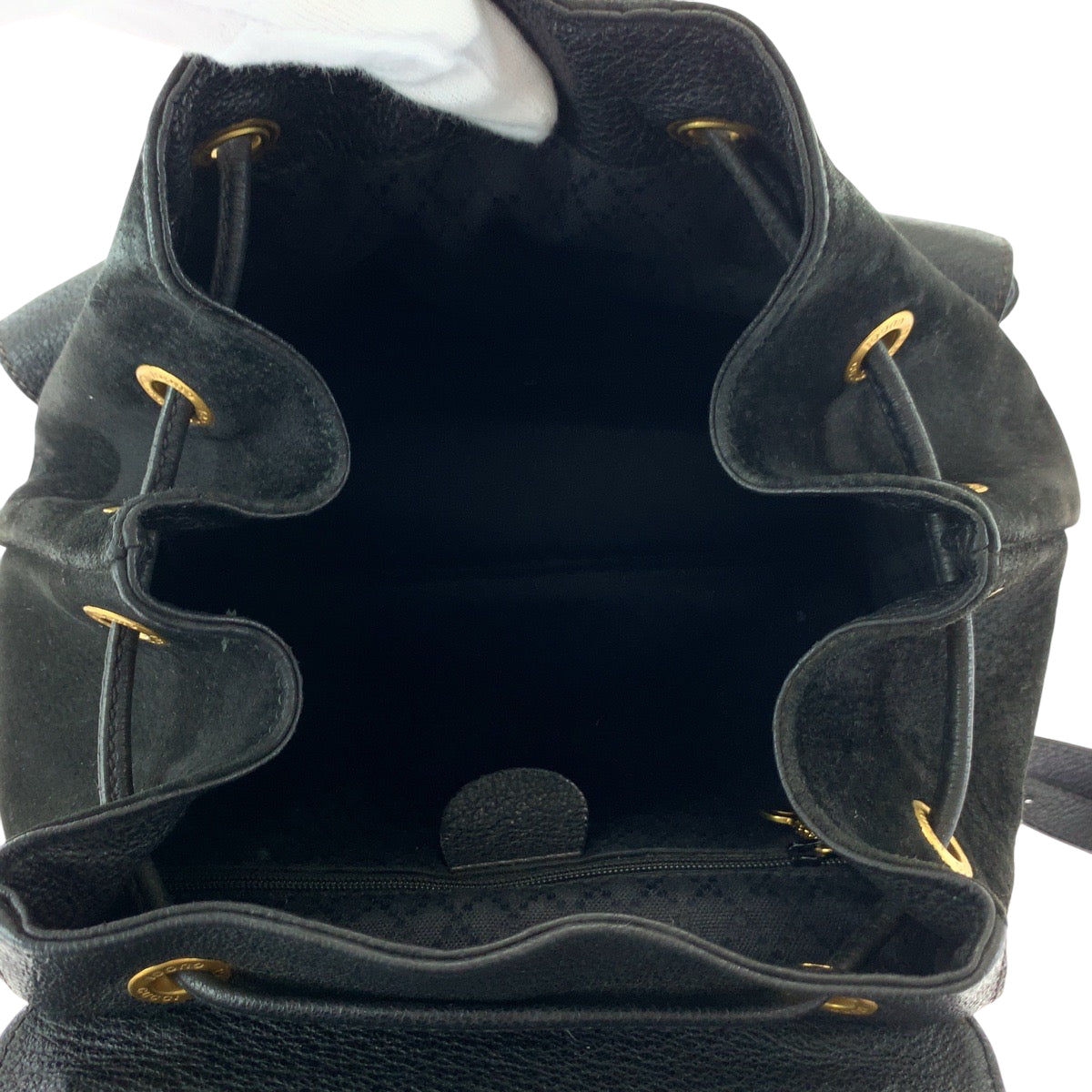 GUCCI Backpack 003 2058 0016 Suede Black Brown Gold Metal Bamboo