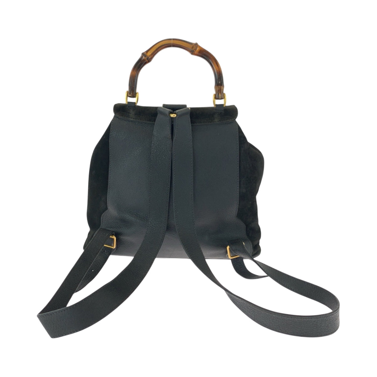 GUCCI Backpack 003 2058 0016 Suede Black Brown Gold Metal Bamboo