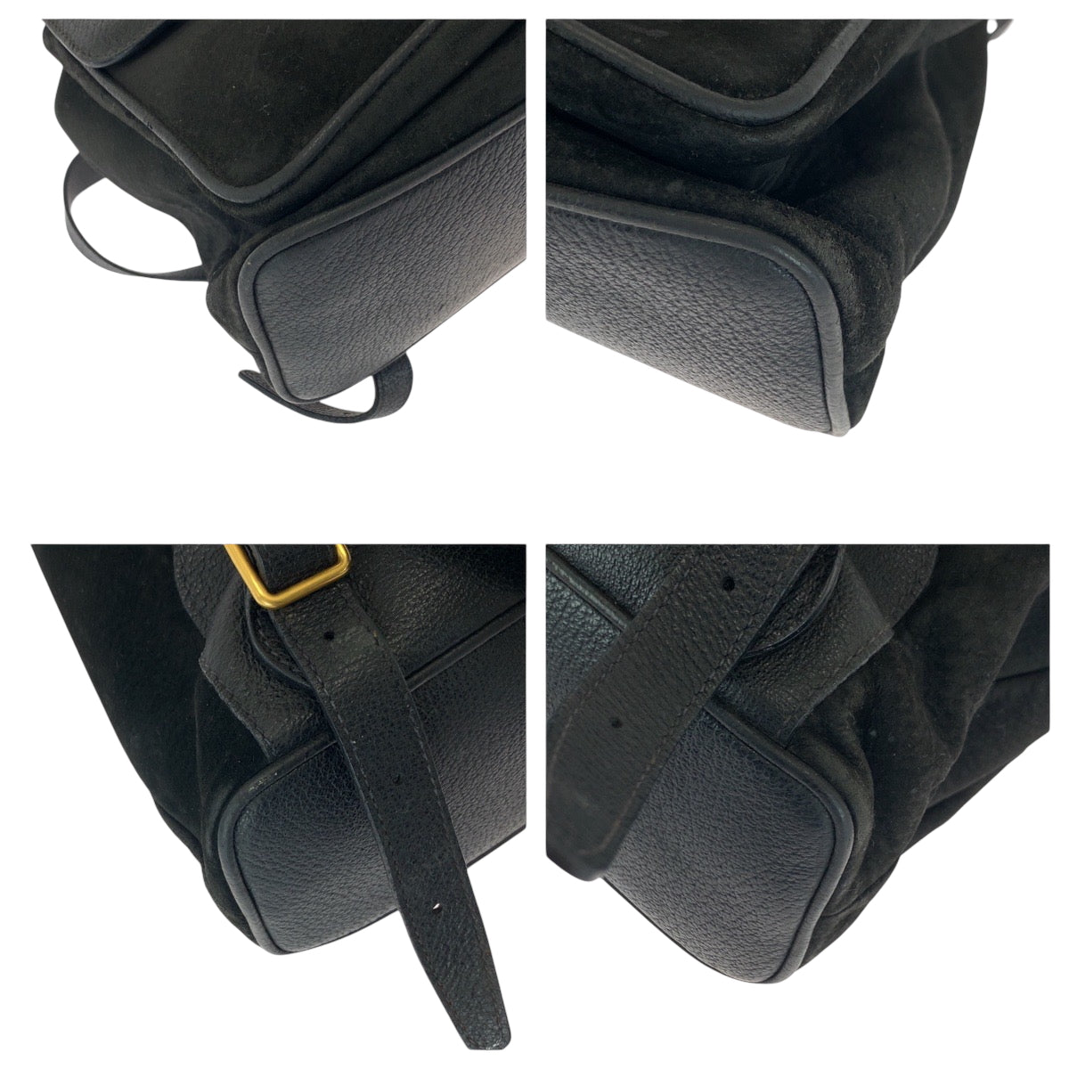 GUCCI Backpack 003 2058 0016 Suede Black Brown Gold Metal Bamboo