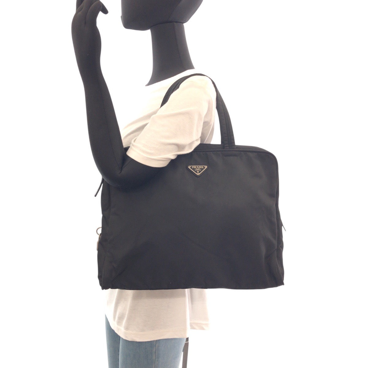 PRADA Tote Bag Nylon Black SilverMetal Test Triangle With logo